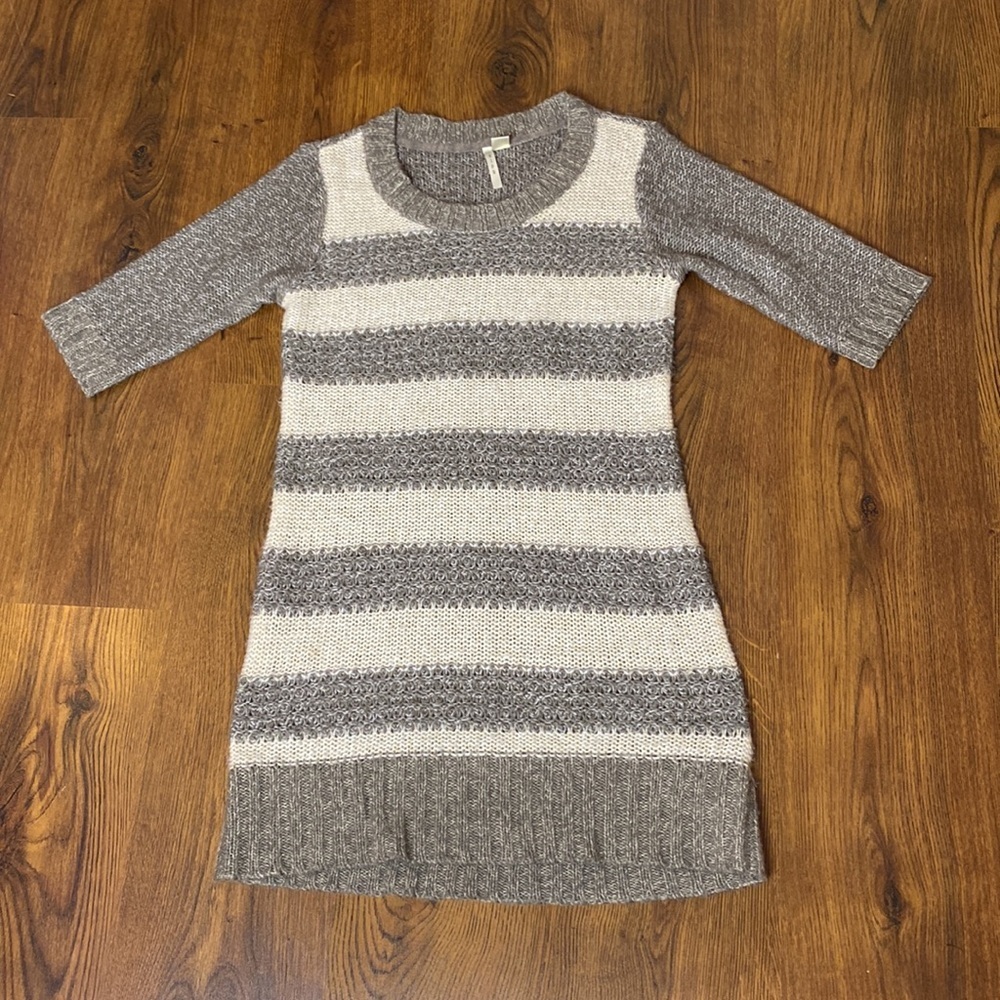 🌹 Ripe 🌹 Cream Beige & Grey Brown Stripe Knit Sweater Dress